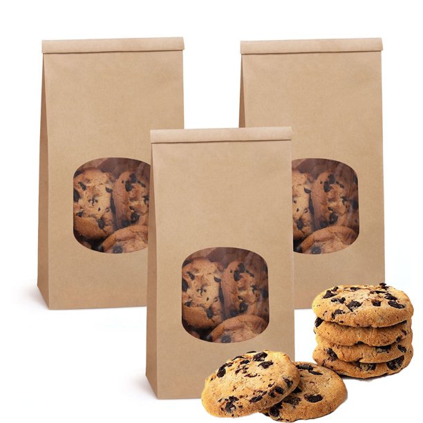 BagDream 50Pcs Brown Bakery Bags with Window, 3.54x2.36x6.7 inches