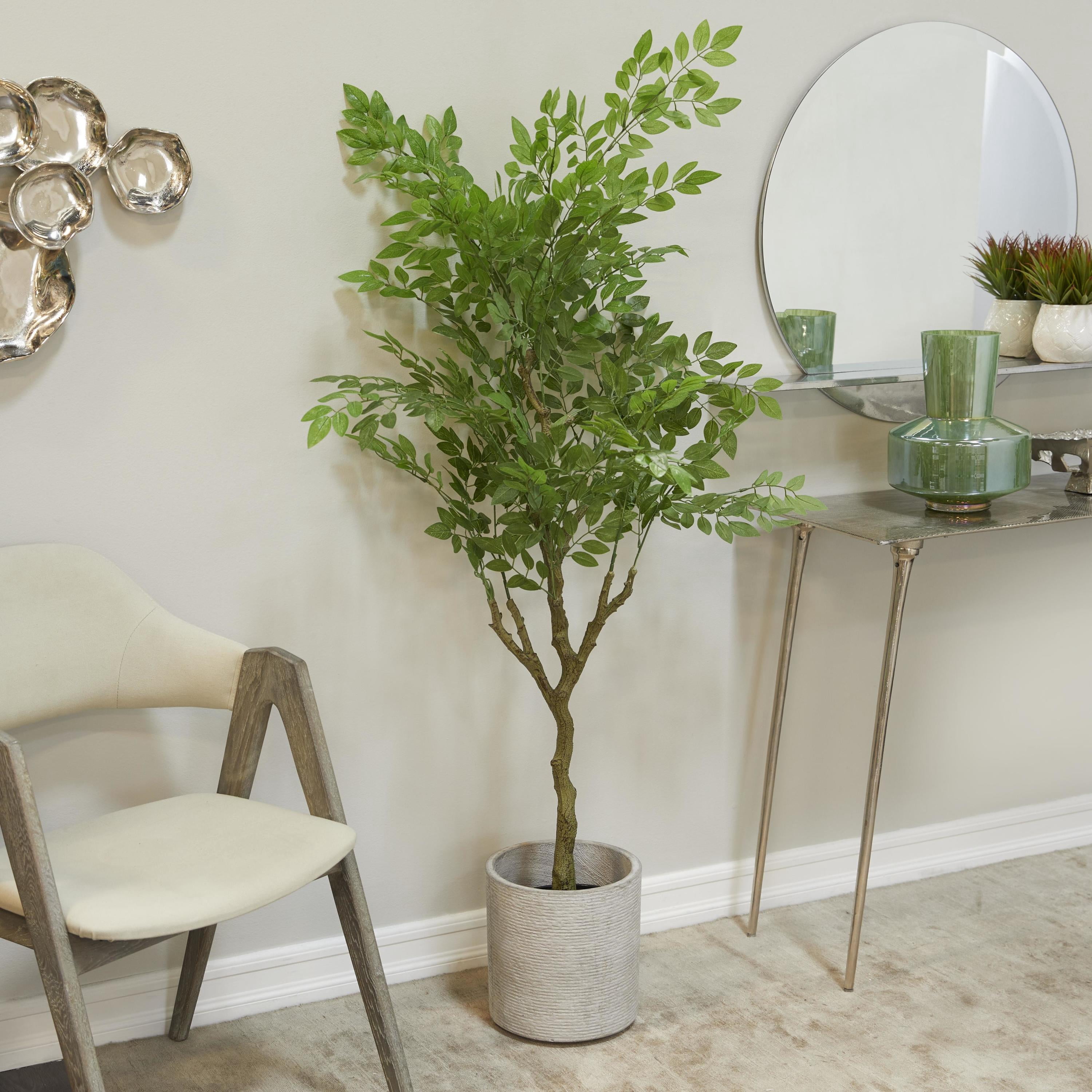 DecMode 61" Artificial Weeping Fig Tree in Realistic Leaves and Black Melamine Pot