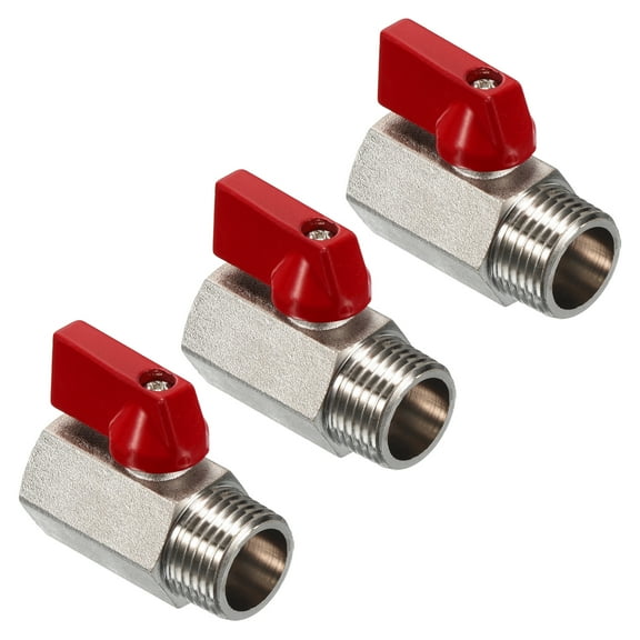 Uxcell 1/2 NPT Brass Mini Ball Valve, 3 Pack NPT Female to Male Shut-Off Valve for Pipe Coupler Connector, Red