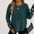thumbnail image 4 of Floral Crewneck Sweaters Womens Fall Chunky Knit Pullover Tops Loose Fashion Long Sleeve Ladies Sweater Green, L, 4 of 6
