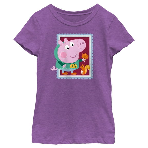 Girl's Peppa Pig Fall Frame Graphic Tee Purple Berry Large