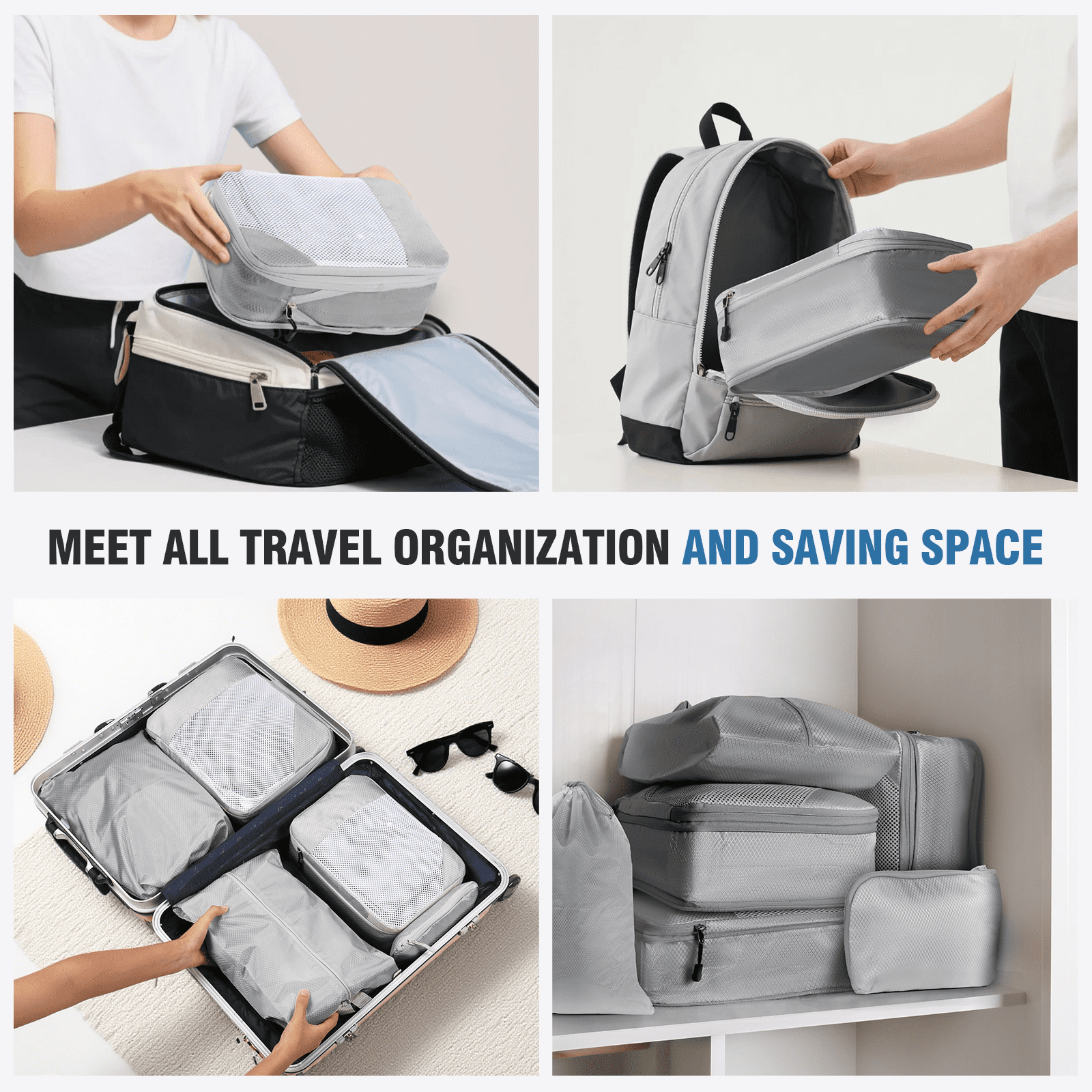 Okaka  Compression Packing Cubes Set, Grey, 6-Piece
