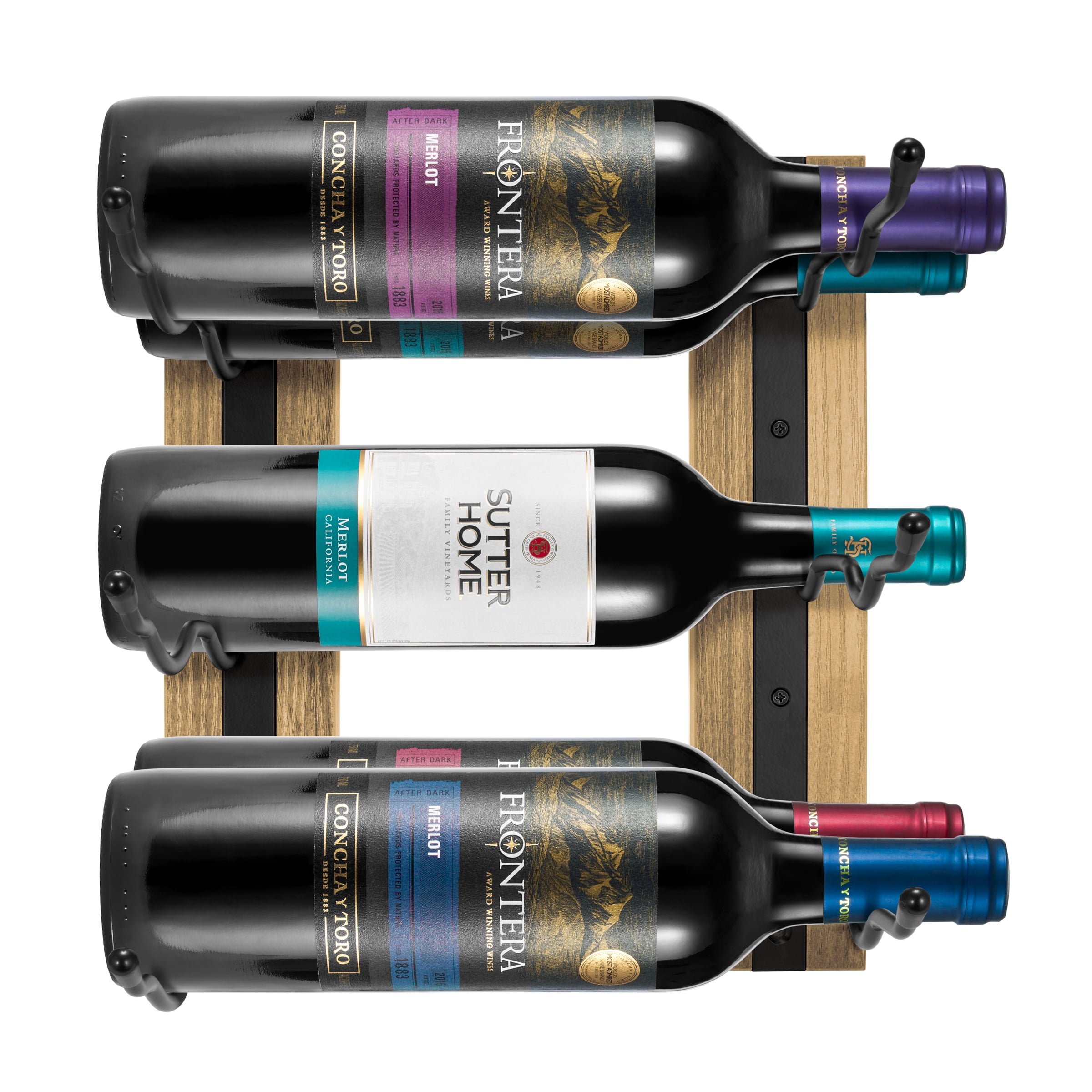 Sorbus Wall Wine & Glass Rack Set – Wood & Metal Holder for Bottles & Stemware, Mahogany Wood
