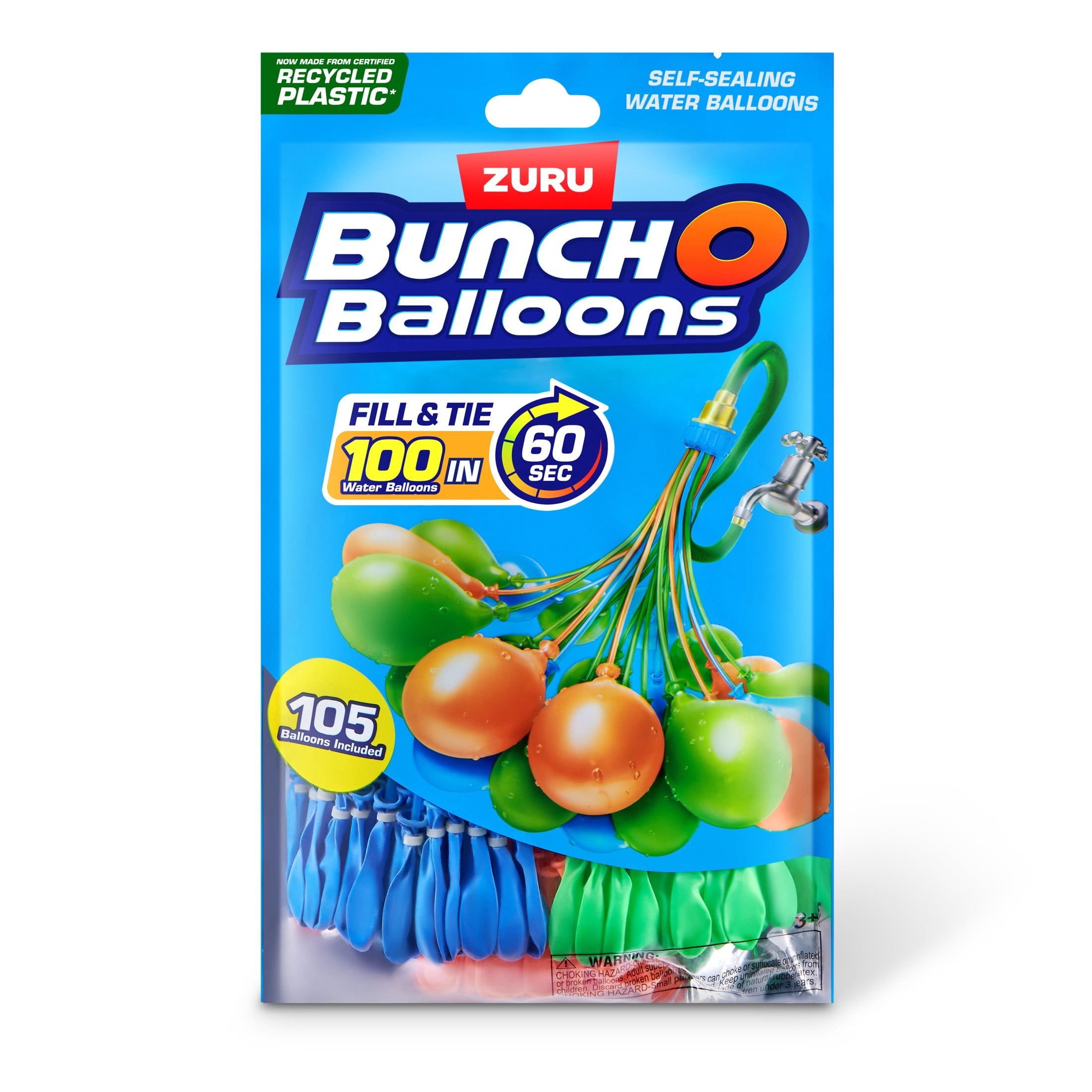 Bunch O Balloons Blue, Orange& Green 105 Rapid-Filling Water Balloons (3 pack)  for Kids, Teens & Adults Ages 3 + by ZURU