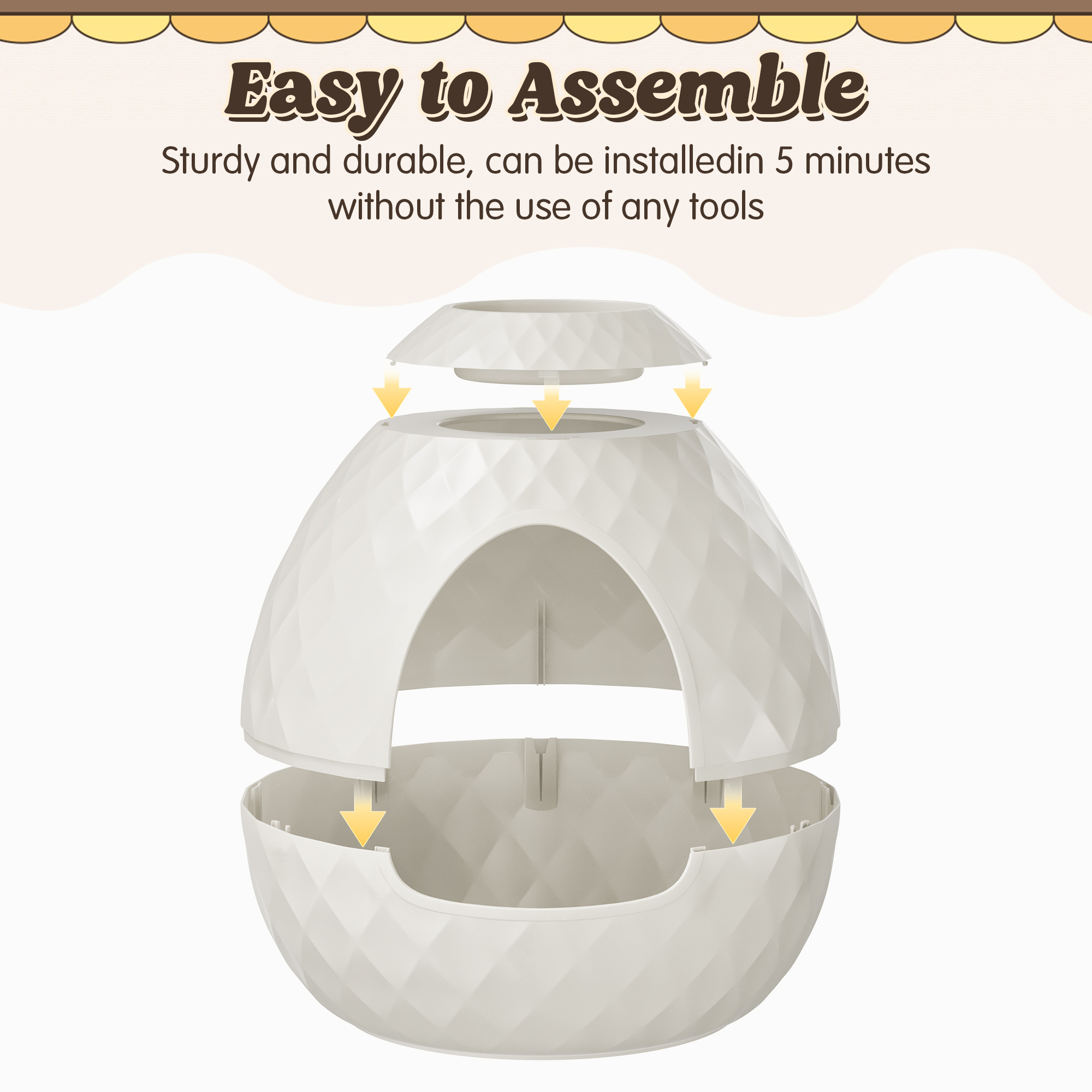 Bifanuo Cat Litter Box Enclosure Hidden Litter Box with Removable Planter Top, Egg-Shaped Resin Design, Tool-Free Quick Assembly,Multi-Functional for Living Room Indoor, White
