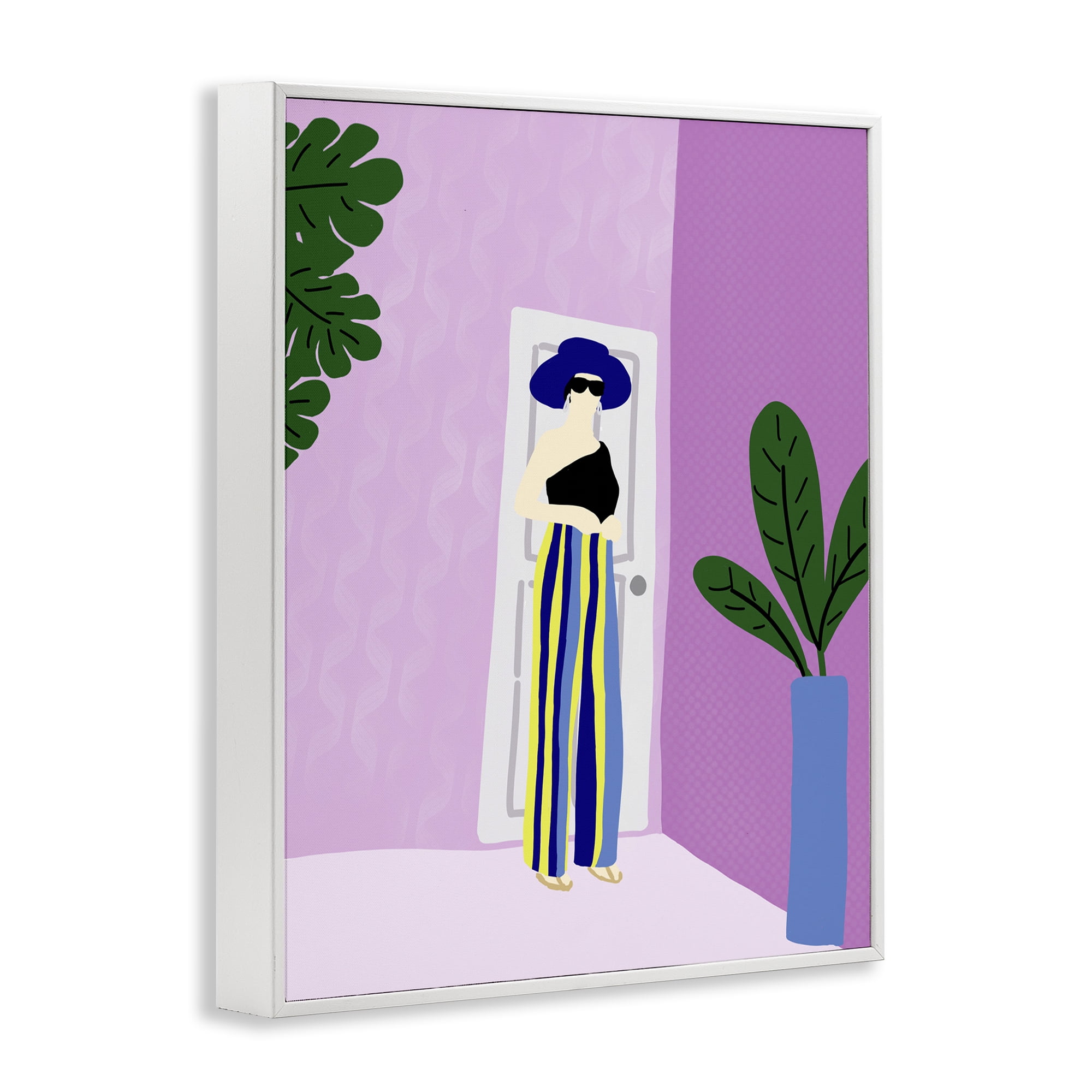 Stupell Industries Trendy Girl on Purple Novelty Painting White Framed Art Print Wall Art, 16 x 20