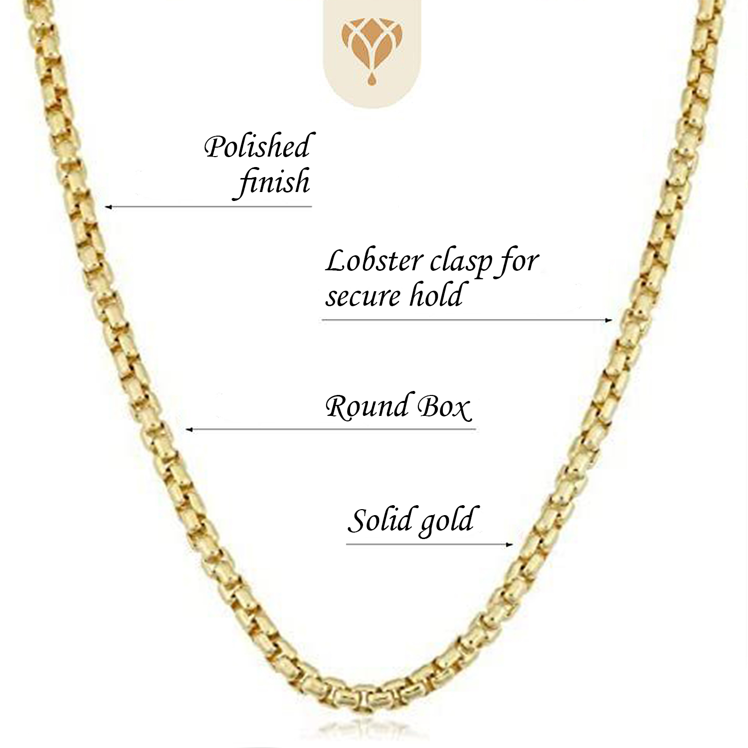 14k REAL Yellow or White SOLID Gold 1.7mm Shiny Round-Box Chain Necklace for Pendants and Charms with Lobster Claw Clasp (for Men, Women or unisex Jewelry) (16" 18" 20" or 24 inch)