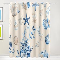 Beach Shell Print Blackout Curtains for Living Room Bedroom 55W x 72/84L Insulated Window Drapes 2 Panels