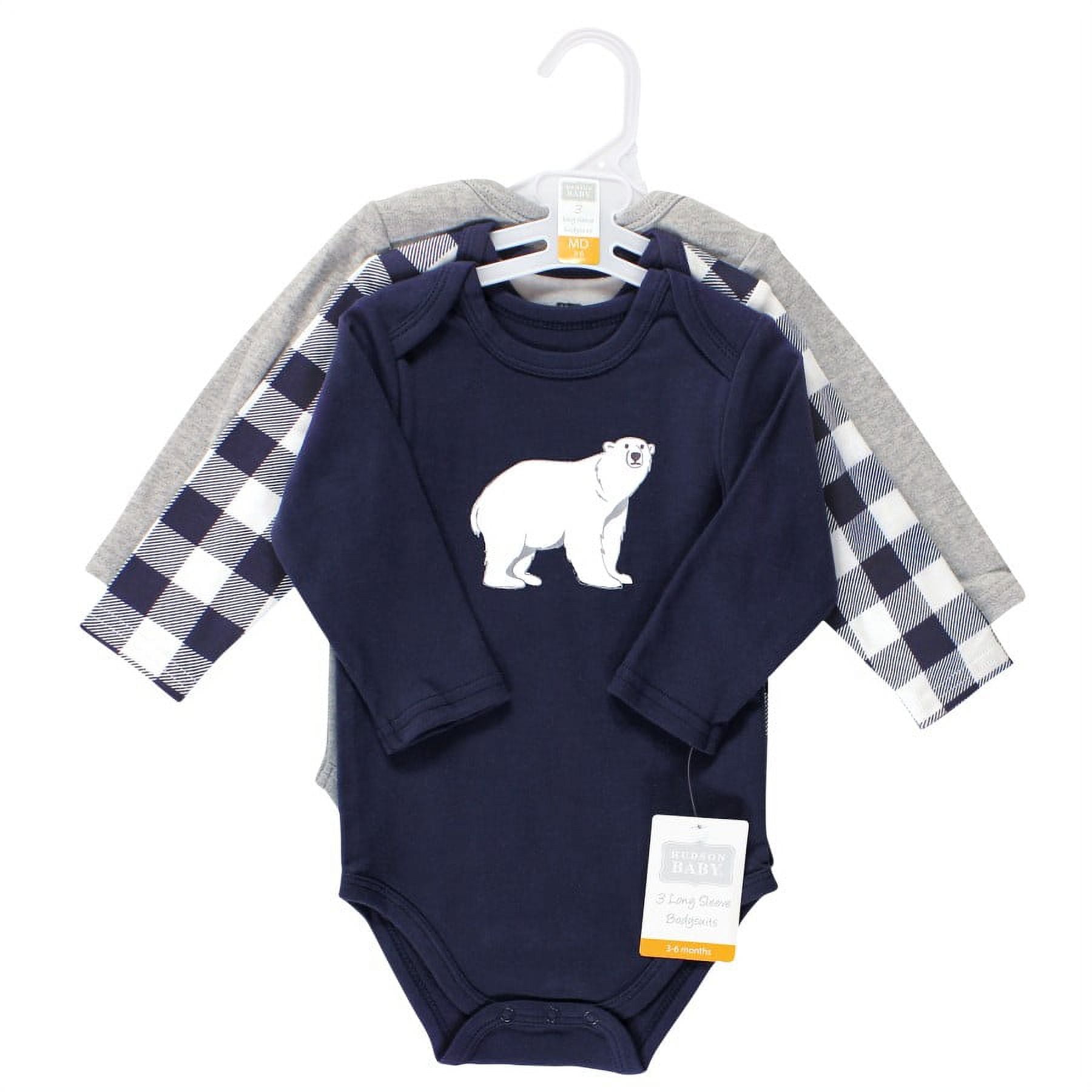 Hudson Baby Cotton Long-Sleeve Bodysuits, 3- Pack, Newborn- 24 Months