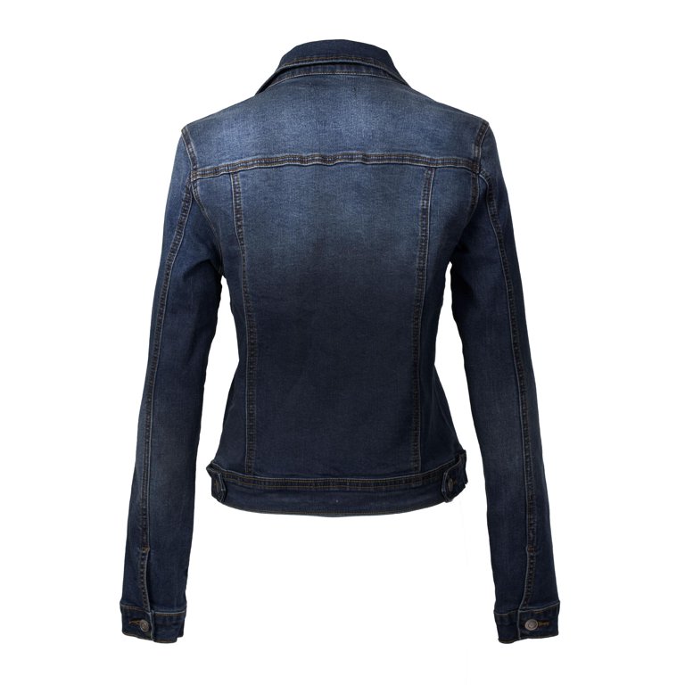 Made by Olivia Women's Classic/ Destroyed Vintage Blue Stone Washed Long  Sleeve Denim Jean Jacket