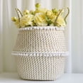 thumbnail image 3 of Foldable Handmade Folding Wicker Grass Weaving White Pattern with Small Plush Balls Flower Basket  Storage Basket for Storing Cosmetics  Dirty Clothes, 3 of 16