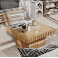 thumbnail image 6 of Cozayh Modern Square Fluted Solid Wood Coffee Table with Handcrafted Natural Oak Finish, Geometric Accent Table Chunk Table for Living Room, Farmhouse Rectangular Minimalist Centerpiece, Brown, 6 of 9