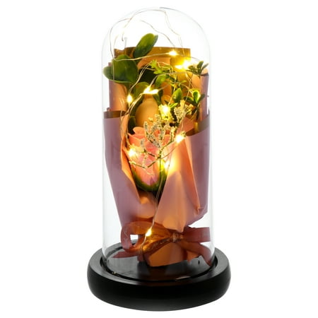 

1 Pc Valentine s Day Xmas Gift Rose Soap Flower Glass Cover LED Light with No Battery