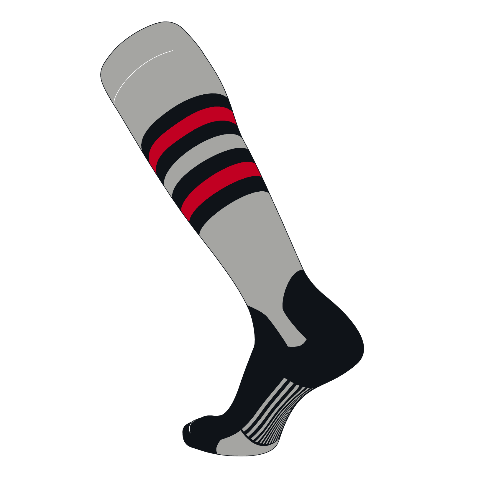 TCK Elite Baseball Knee High Stirrup Socks (I, 5in) Grey, Black, Red
