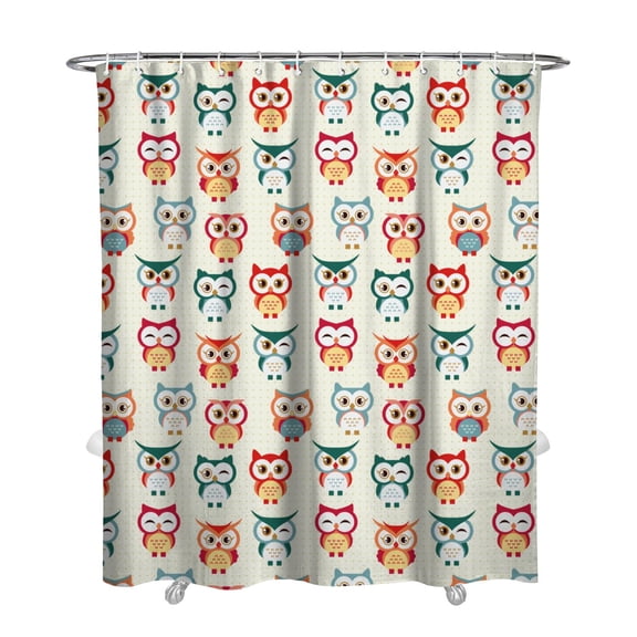Owl Shower Curtain - Night Themed Cartoon Snowy Owl Design Waterproof Quick-Dry Bath Curtain 72x84 Inch Fade-Resistant Fabric with 12 Hooks