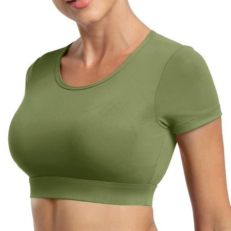 

GWAABD tops business casual Womens Open Back Tee Tops With Removable Pads Workout Backless T Shirt Bra Top