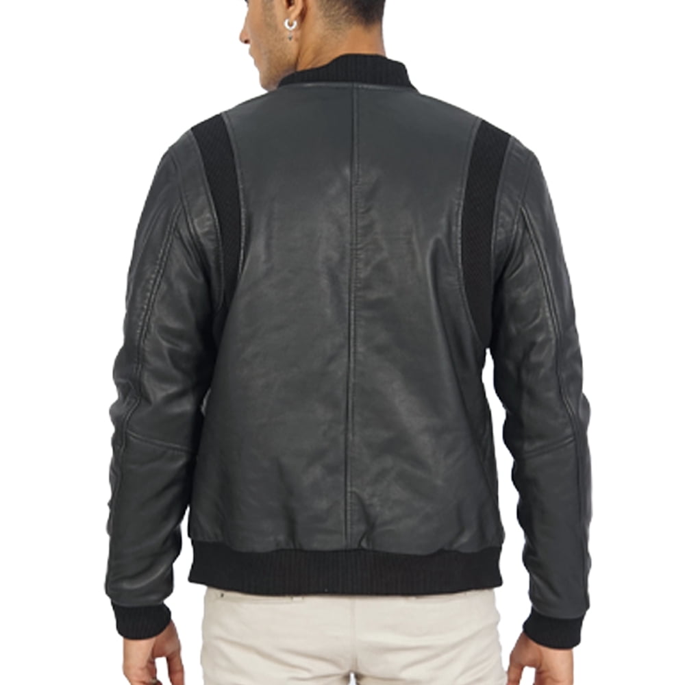 Boston Harbour Charlie Black Bomber Leather Jacket Mens - Cafe Racer Motorcycle Leather Jacket Men