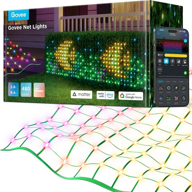 Luces de red para exteriores Govee, 0,85 x 2,85 m, RGBIC, 480 LED, IP65