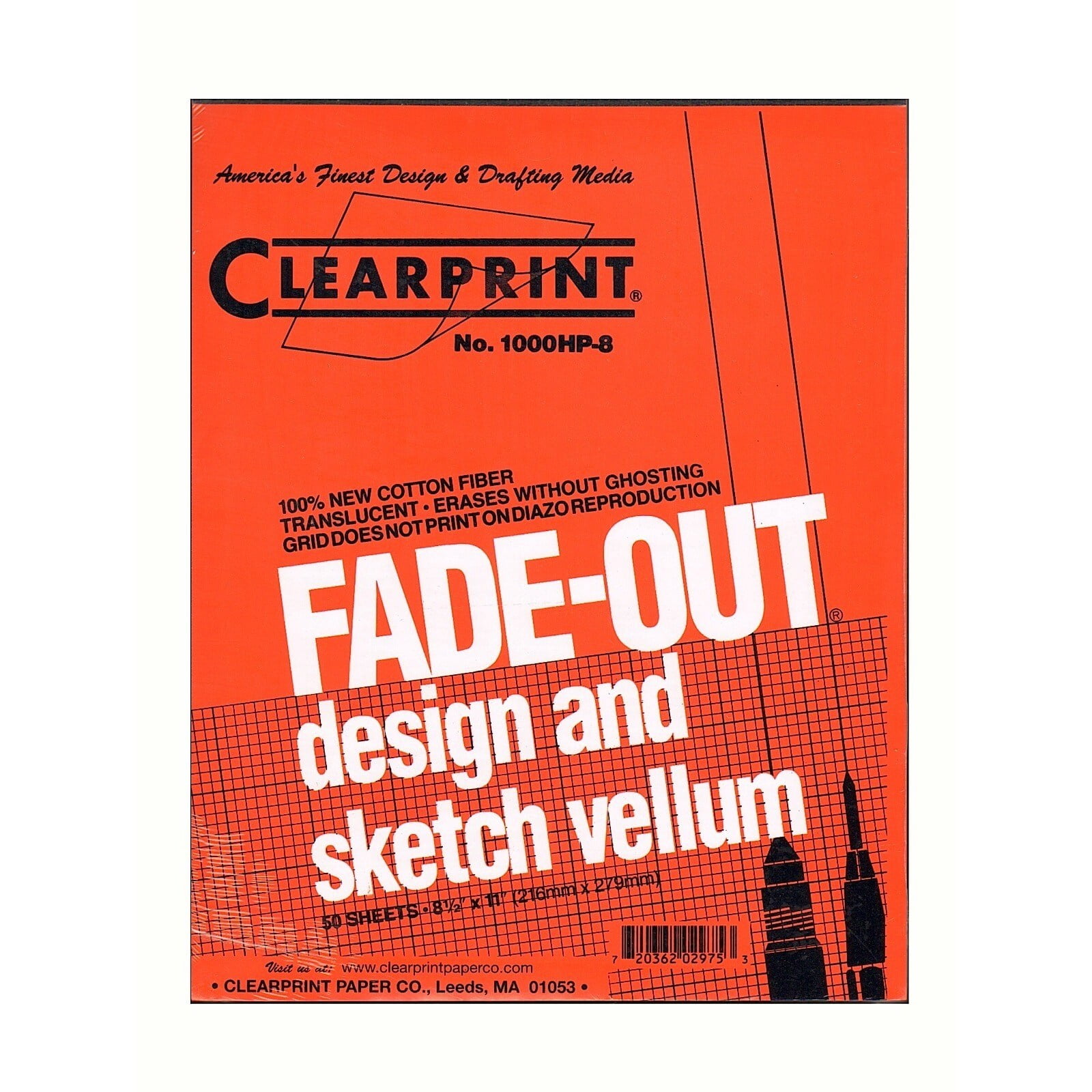 Clearprint 1000H 8.5" x 11" Design Vellum Pad with 4x4 Fade-Out Grid, 16 lb., 100% Cotton, 50 Sheets/Pad