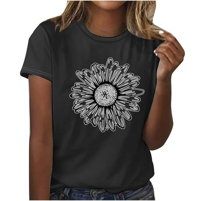 Fankiway T-Shirt Imprimé pour Femmes Col Rond Manches Courtes Haut Manches Courtes Hauts pour Femmes Liquidation Chemises pour Femmes Manches Courtes