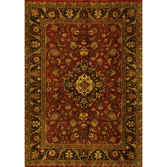 Ahgly Company Machine Washable Indoor Rectangle Persian Yellow Traditional Area Rugs, 5' x 7'