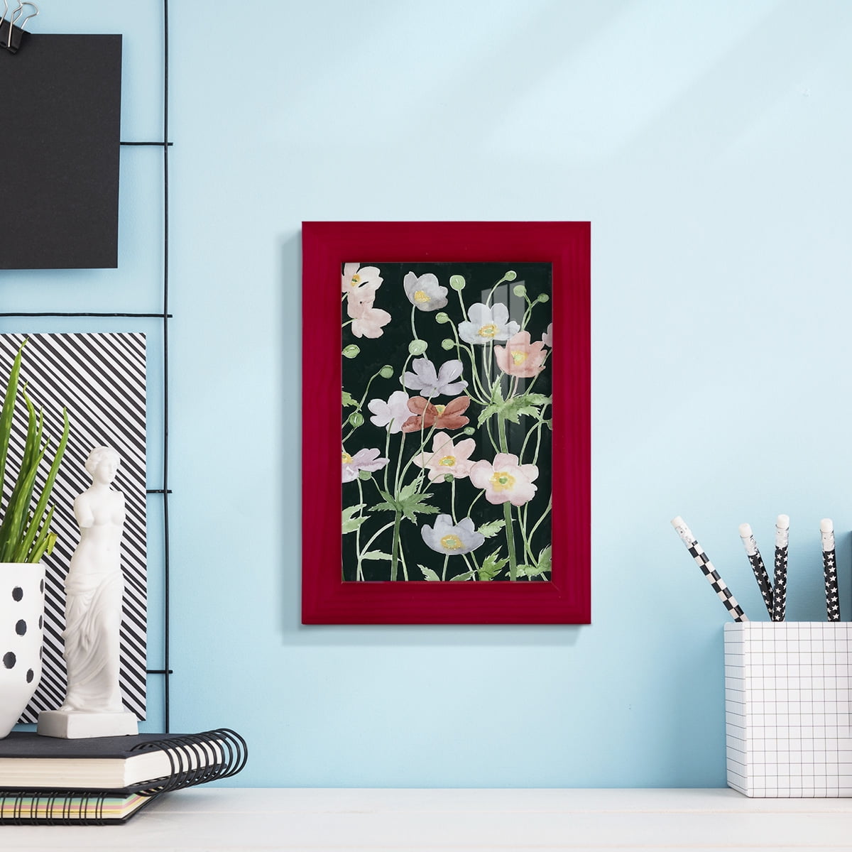 Anemone Dance II -Framed Print w/glass-Cherry Red