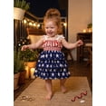 thumbnail image 5 of BemeyourBBs Toddler Baby Girl 4th of July Dress Outfit Little Baby Girl Patriot Independence Day Clothes Summer Smocked Dress Sleeveless Bow Shoulder Red White Blue Stars Stripes Party Holiday Dress, 5 of 9