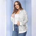 thumbnail image 3 of Women's Plus Size Sequin Bomber Jacket - 1X, Silver, 3 of 6