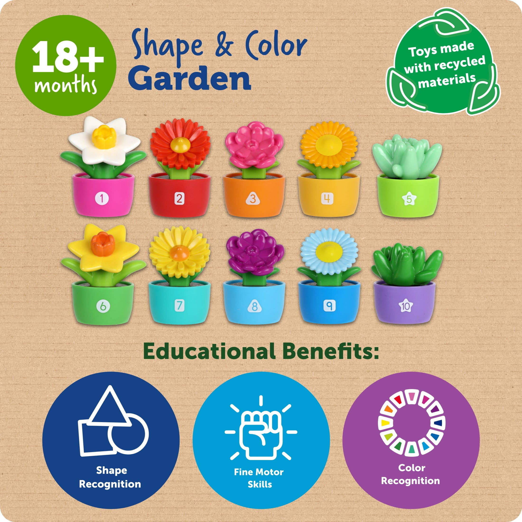 Learning Resources Shape & Color Garden - Sorting and Stacking Toys for Kids Ages 18 Months