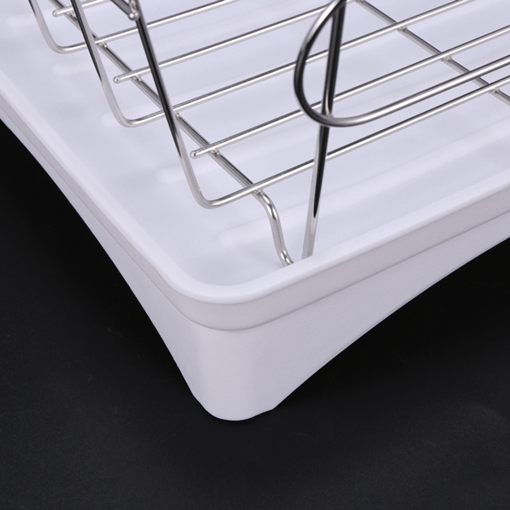 Stainless Steel Dish Drainer Drying Rack With 3-Piece Set Removable Rust Proof Utensil Holde For Kitchen Counter Storage Rack White