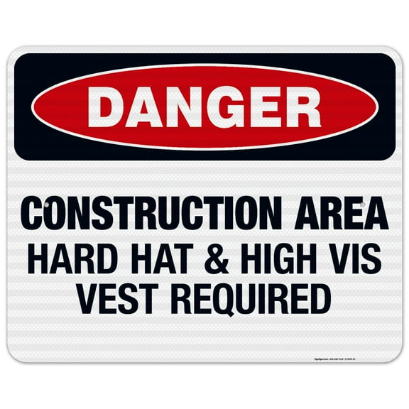 Construction Area Hard Hat & High Vis Vest Required Sign, OSHA Danger Sign, 24x30 Reflective Aluminum EGP