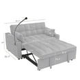 thumbnail image 3 of Modern Velvet 3-in-1 Convertible Sofa Bed with USB and Cell Phone Holder, Full Size Futon Sofa Bed with Cup Holder, Small Double Sofa with Adjustable Backrest, 2 Pillows, Pocket, Light Gray, 3 of 9