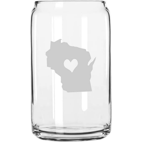 Wisconsin Heart States Etched 16oz Libbey Can Glass