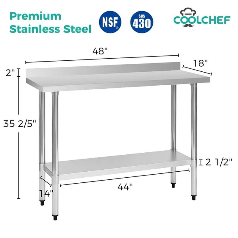 18-Gauge Stainless Steel Commercial Work Table with Backsplash and Undershelf