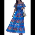 thumbnail image 1 of Vestido de Verano para Mujer, Estampado Floral, Hombros Descubiertos, Sin Mangas, Azul XXL, 1 of 7