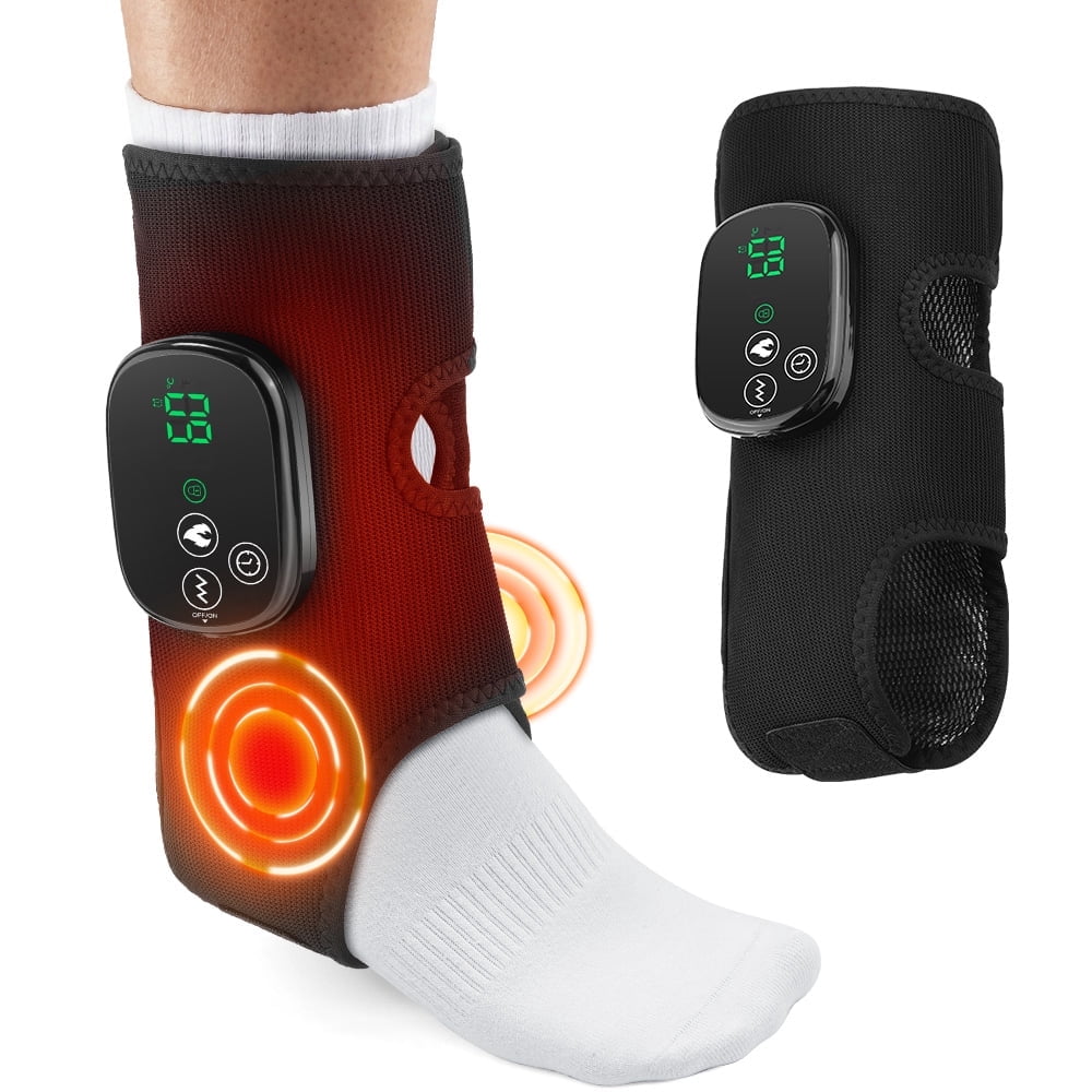 ROMYSE Cordless Heated Foot & Ankle Massager Wrap with 46 LEDs 660nm Triple-Chip Lamp Beads,5000mAh Rechargeable Ankle Heating Pad with 5 Vibration Modes & 3 Heat Settings, Portable Foot Care Wrap