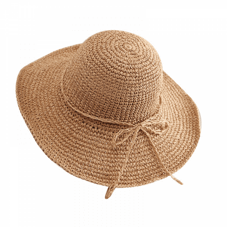 

JUSTUP Dotpet Mujer Moda Verano Sombrero De Paja Sombrero De Sol Playa Cap De Vaje Plegable（Khaki）