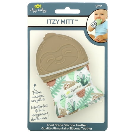 UPC: 0810434031743 | Itzy Ritzy Silicone Teething Mitt – Soothing Infant Teething Mitten with Adjustable Strap Crinkle Sound & Textured Silicone to Soothe Sore & Swollen Gums Sloth