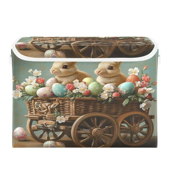 Storage Box With Lid 16.5x12.6x11.8In Foldable Stacked Household Storage Box Easter Wagon Bunny