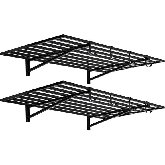 2-Pack Garage Wall Shelving,Garage Shelves,Heavy Duty Wall Mounted Storage Rack,Wall Mounted Garage Wall Shelf,Metal Shelving Unit with Hooks,Floating Shelves for Garage Utility Room
