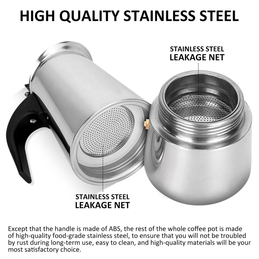 Cafetière Moka 4 Tasses En Inox - Poignée Anti-brûlure, Portable, Pour Cuisinière à Gaz/électrique - 7