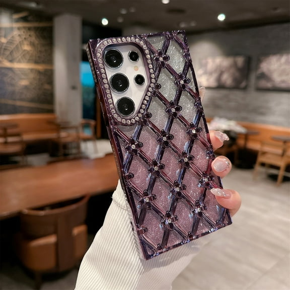 Luxury Glitter Diamond Case for Samsung Galaxy S24 Ultra, Shiny Plating Slim Shockproof Anti-Scratch Soft TPU Protective Cover, Sparkly Phone Case for Women and Girls Wireless Charging, Purple