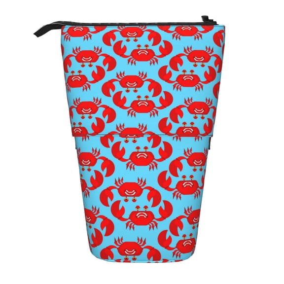 Xecao Cartoon Crabs Print Telescopic Pencil Bag Pen Holder Pop Up Stationery Case Stand-up Retractable Transformer Bag Standing Organizer