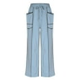 thumbnail image 4 of Hearthz Barrel Leg Sweatpants Women High Waisted Wide Leg Baggy Sweatpants for Women Drawstring Waist Contrast Patchwork Palazzo Pants W/pockets, 4 of 5
