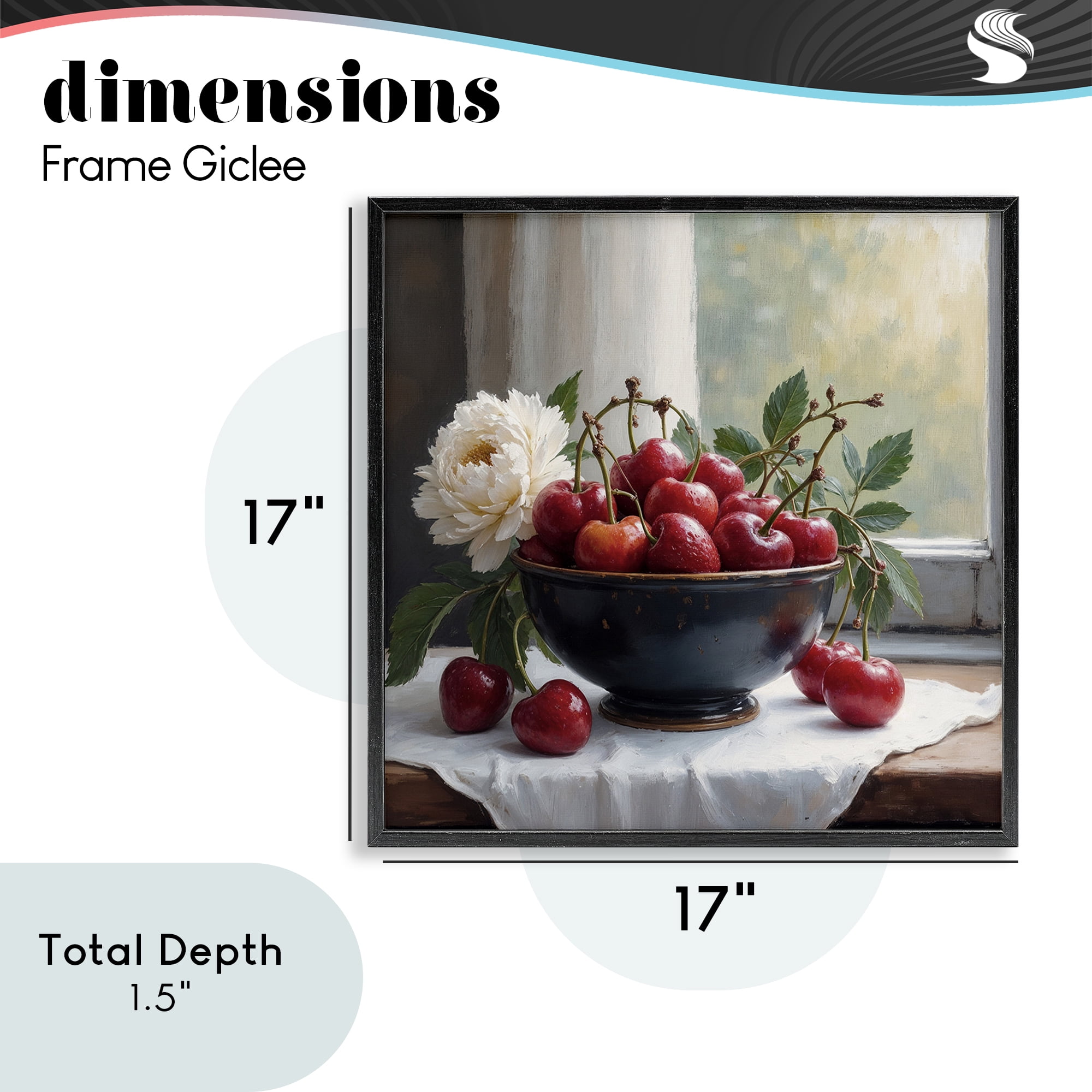 Cherry & Blossom Still Life Black Framed Giclee Art, design by Lettered and Lined