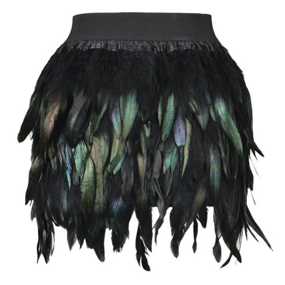 SWSMCLT Women's Halloween Tutu Skirts Mardi Gras Feather Skirt Iridescent Belly Dance Mini Tulle Fringe Gothic Skirt Black Small