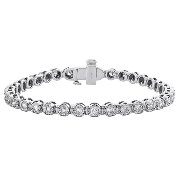 10K White Gold Real Round Diamond Prong / Miracle Set 7.25" Tennis Bracelet 3 CT