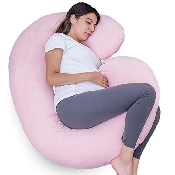 Pregnancy Pillow C Shaped Body Pillow for Maternity port Pregnant Women Sleeping Pillow with Velour Cover Light Pink