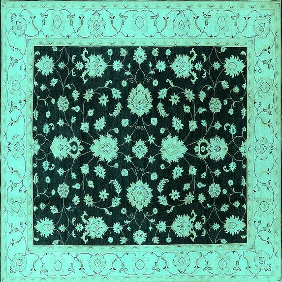Ahgly Company Indoor Square Oriental Turquoise Blue Traditional Area Rugs, 8' Square