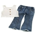 thumbnail image 1 of EIMELI Bébé Fille Nourrisson Tout-Petit Couleur Unie Col Rond Haut Ourlet Effiloché Poche Jeans Évasés Blanc 3T, 1 of 10
